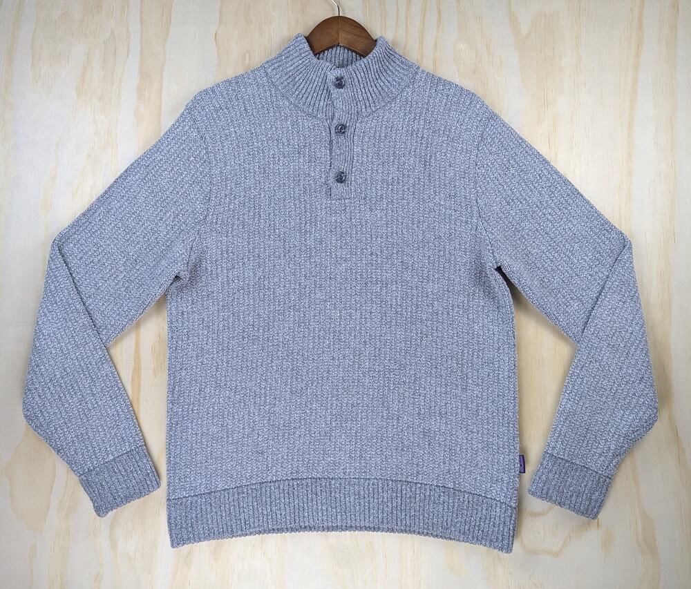 Patagonia Men's Medium Grey Knit Pullover Quarter Button Sweater Recycled Wool